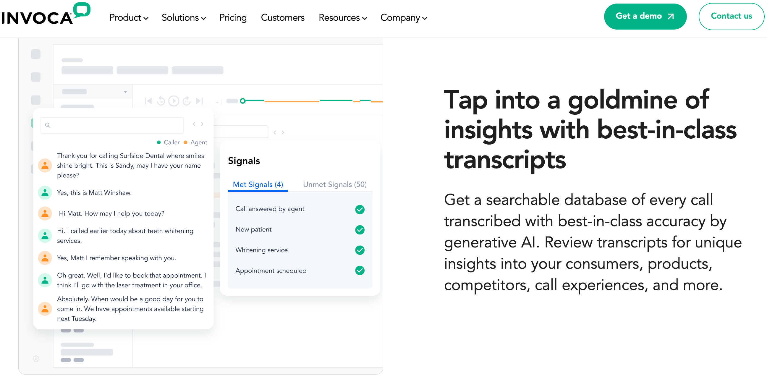 invoca call tracking transcription